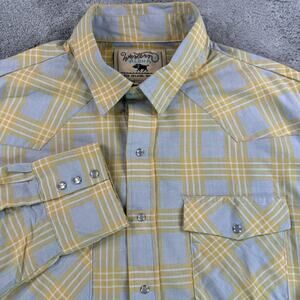 Western Aloha Men's XXL Yellow Gray Plaid Pearl Snap Shirt Made USA Big Island